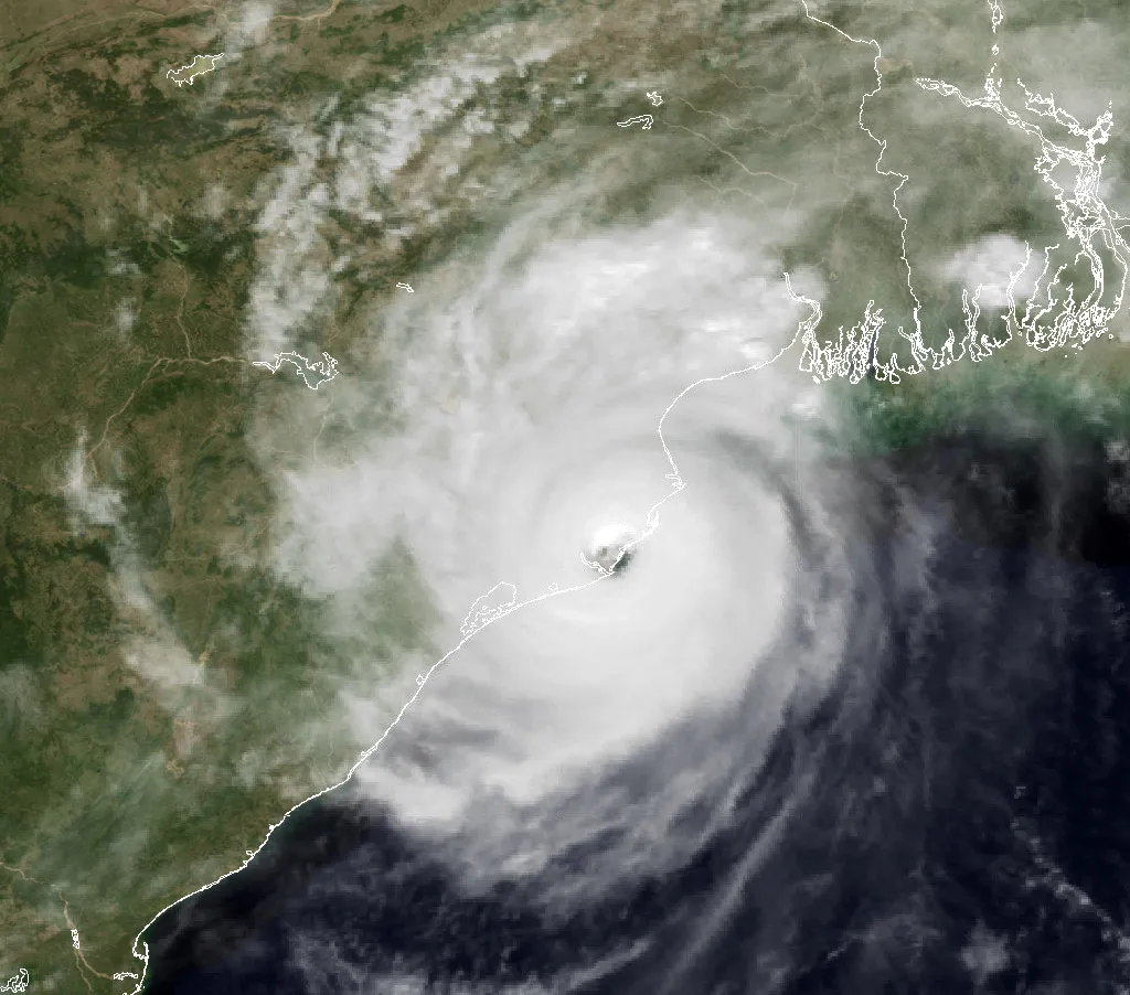 Satellite image of the 1999 Super Cyclone over the Bay of Bengal, its eye on the Odisha coast